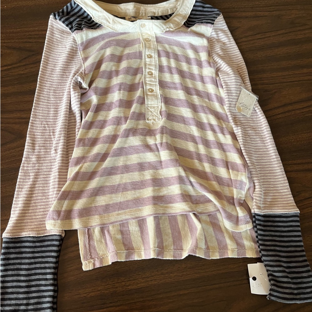 NWT Free People “We the Free” striped Henley long sleeve top M
